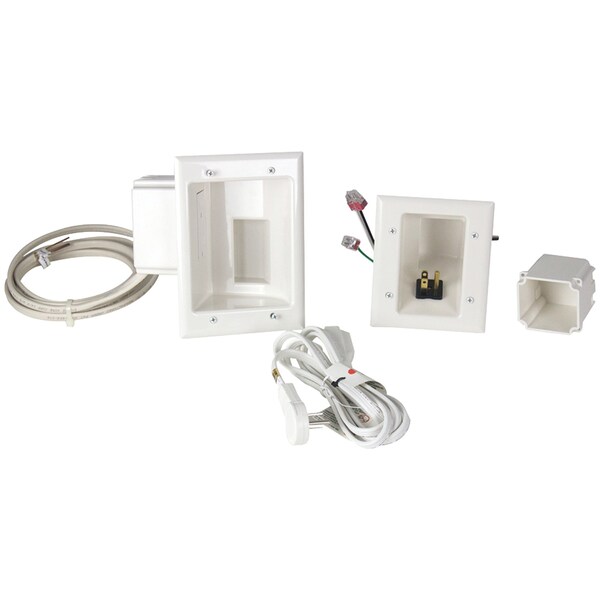 Datacomm Electronics Flat Panel TV Cable Organizer Kit with Duplex Power Solution 50-6623-WH-KIT